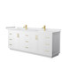 Miranda 84 Inch Double Bathroom Vanity in White, White Cultured Marble Countertop, Undermount Square Sinks, Brushed Gold Trim