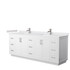 Miranda 84 Inch Double Bathroom Vanity in White, White Cultured Marble Countertop, Undermount Square Sinks, Brushed Nickel Trim