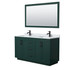 Miranda 60 Inch Double Bathroom Vanity in Green, White Carrara Marble Countertop, Undermount Square Sinks, Matte Black Trim, 58 Inch Mirror