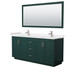 Miranda 72 Inch Double Bathroom Vanity in Green, Carrara Cultured Marble Countertop, Undermount Square Sinks, Brushed Nickel Trim, 70 Inch Mirror