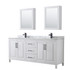 Daria 80 Inch Double Bathroom Vanity in White, White Carrara Marble Countertop, Undermount Square Sinks, Matte Black Trim, Medicine Cabinets
