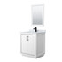 Icon 30 Inch Single Bathroom Vanity in White, White Carrara Marble Countertop, Undermount Square Sink, Matte Black Trim, 24 Inch Mirror