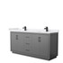 Icon 72 Inch Double Bathroom Vanity in Dark Gray, White Cultured Marble Countertop, Undermount Square Sinks, Matte Black Trim