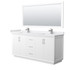 Strada 72 Inch Double Bathroom Vanity in White, White Cultured Marble Countertop, Undermount Square Sink, Brushed Nickel Trim, 70 Inch Mirror