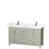 Sheffield 60 inch Double Bathroom Vanity in Light Green, White Cultured Marble Countertop, Undermount Square Sinks, Brushed Nickel Trim