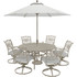 Traditions7pc: 6 Swivel Rockers, 60" Round Cast Table, Umbrella, Base