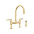 Holborn Bridge Kitchen Faucet With C-Spout and Side Spray Satin English Gold