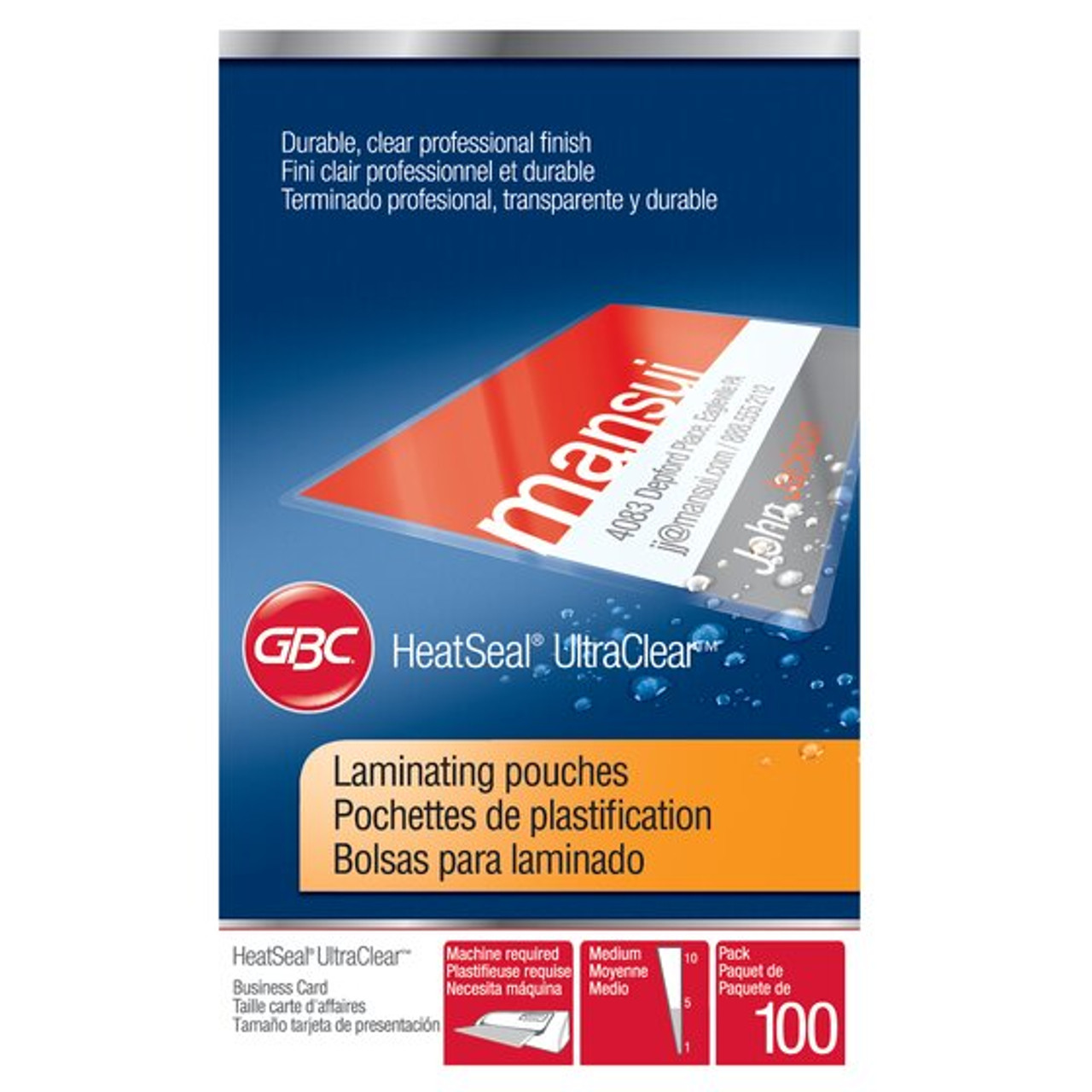 GBC Ultra Clear 7 Mil Business Card Size Laminating Pouches