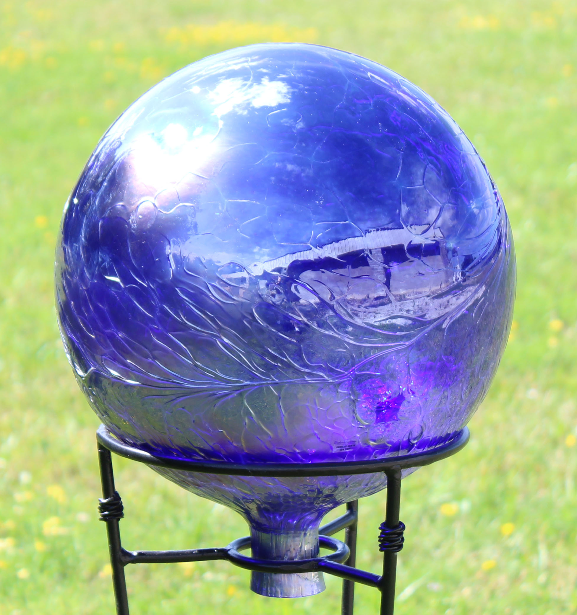 Glass Gazing Ball "Cobalt Blue" Iridescent Finish 12 Inch Kugel House