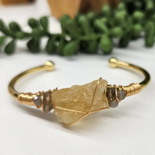 Citrine & Labradorite Rough Gemstone Wire Wrapped Bangle