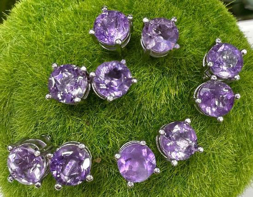 Natural Amethyst Sterling Silver (925) Earring Studs