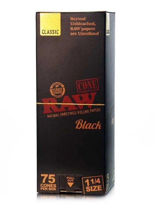RAW Classic Black Pre-Rolled Cones 75ct. 1 - 1/4 Size