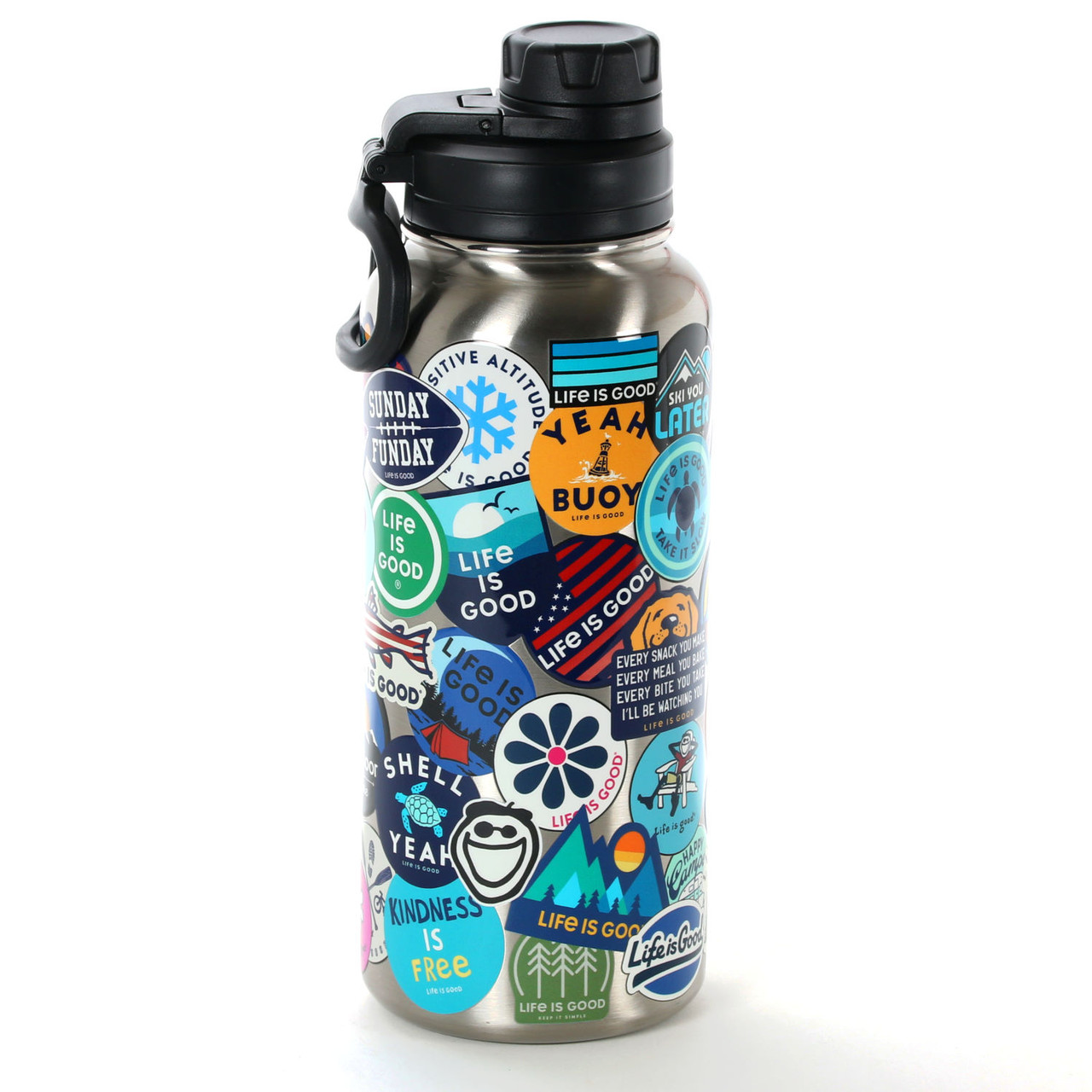 Life Is Good Stainless Steel Water Bottle 32 Oz Wide Mouth Stickers Flowers  New