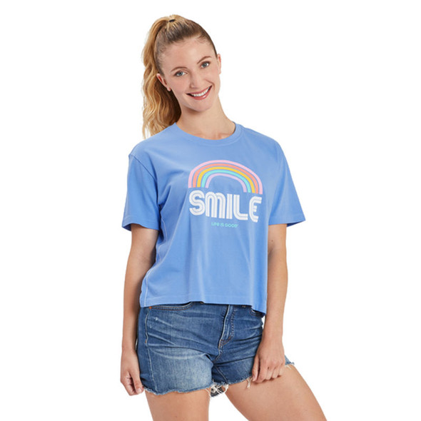 Smile Rainbow Women's Boxy Crusher Tee - cornflower blue