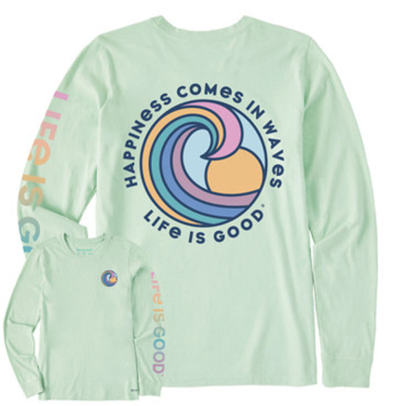 Happiness Comes in Waves Women's LS Crusher-Lite Tee - sage green
