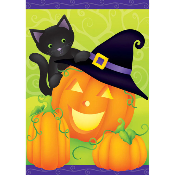 Hello Halloween Cat and Pumpkin House Banner