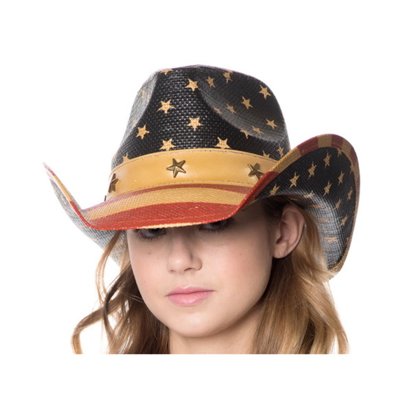 American Flag Cowboy Hat - tea stained