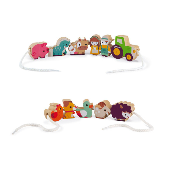 Wooden Farm Lacing Beads with String Wooden Farm Lacing Beads with String