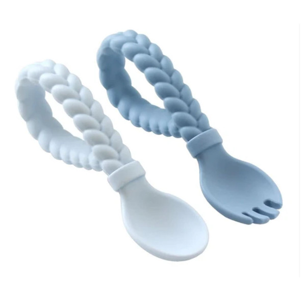 Sweetie Spoons - Silicone Baby Fork and Spoon Set - Blue