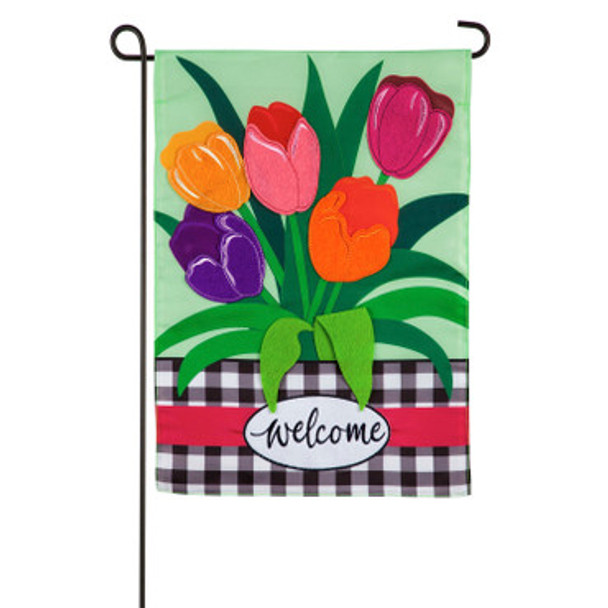 Welcome Spring Tulips Garden Applique Banner