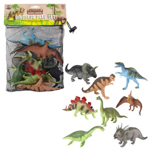 8 piece Dinosaur Assortment with Mesh Bag