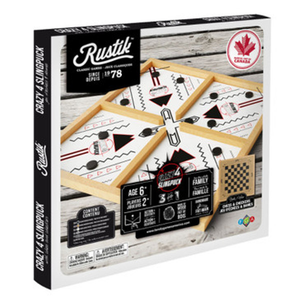 Rustik Crazy 4-player Slingpuck with Chess and Checkers