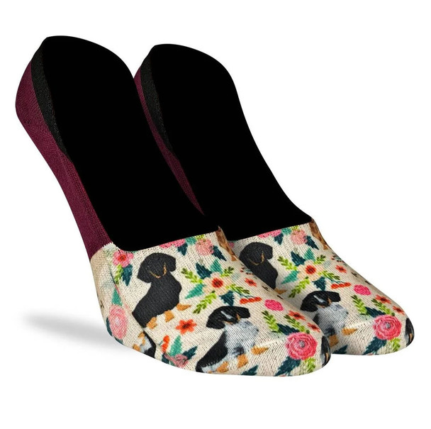 Women's Floral Dachshunds No Show Socks Size 5-9