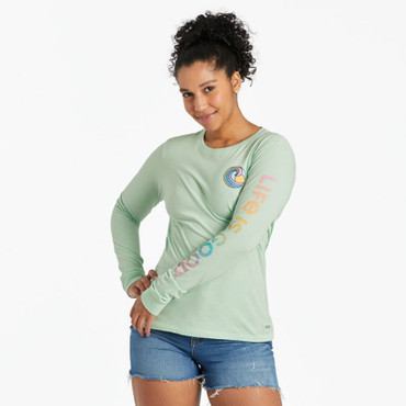 Happiness Comes in Waves Women's LS Crusher-Lite Tee - sage green