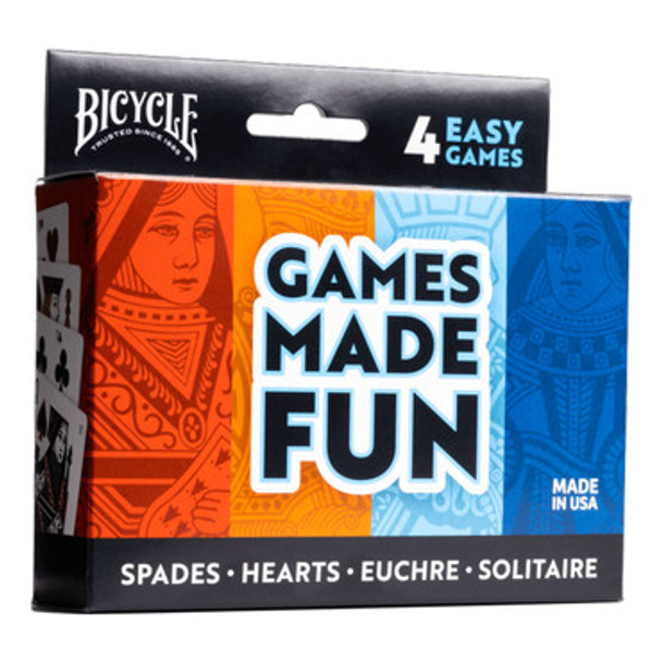 Bicycle 4-Game Card Pack - Hearts, Spades, Euchre and Solitaire