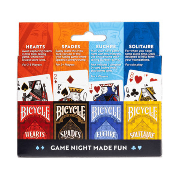 Bicycle 4-Game Card Pack - Hearts, Spades, Euchre and Solitaire