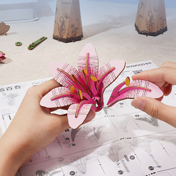 Pink Lily Wooden 3D Puzzle