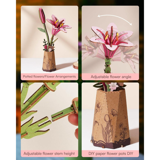 Pink Lily Wooden 3D Puzzle