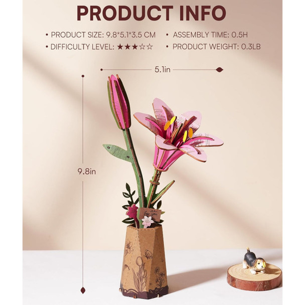 Pink Lily Wooden 3D Puzzle