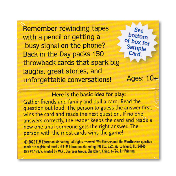 Back In The Day: Remember When? Game