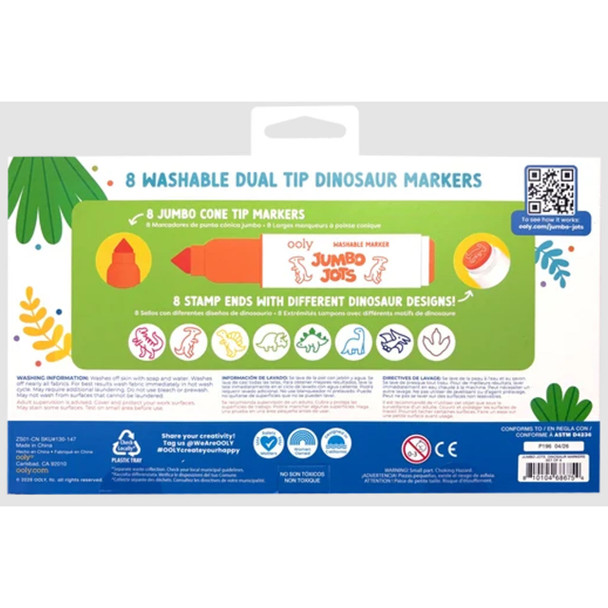 Jumbo Jots: Dual Tip Cone and Stamp Markers - Dinos 8pc