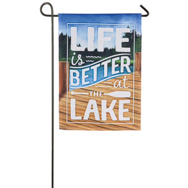 Life Better at Lake burlap Garden Flag