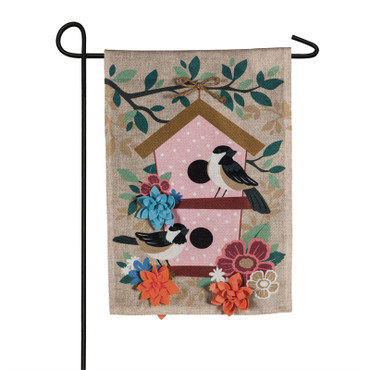 Chickadee and Flowers  burlap Garden Flag