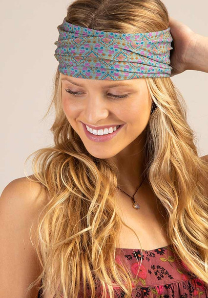 Turquoise Orange Stamp Print Half Boho Bandeau