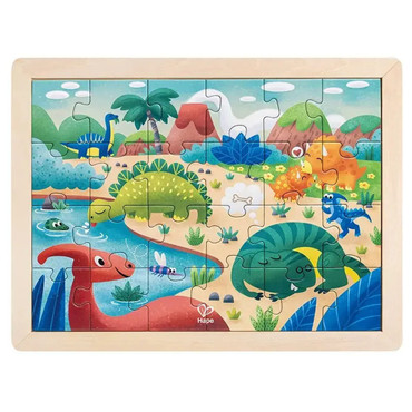 24-Piece Dinosaur Jigsaw Puzzle With Wooden Frame & Coloring Page - Kids Educational Activity Set