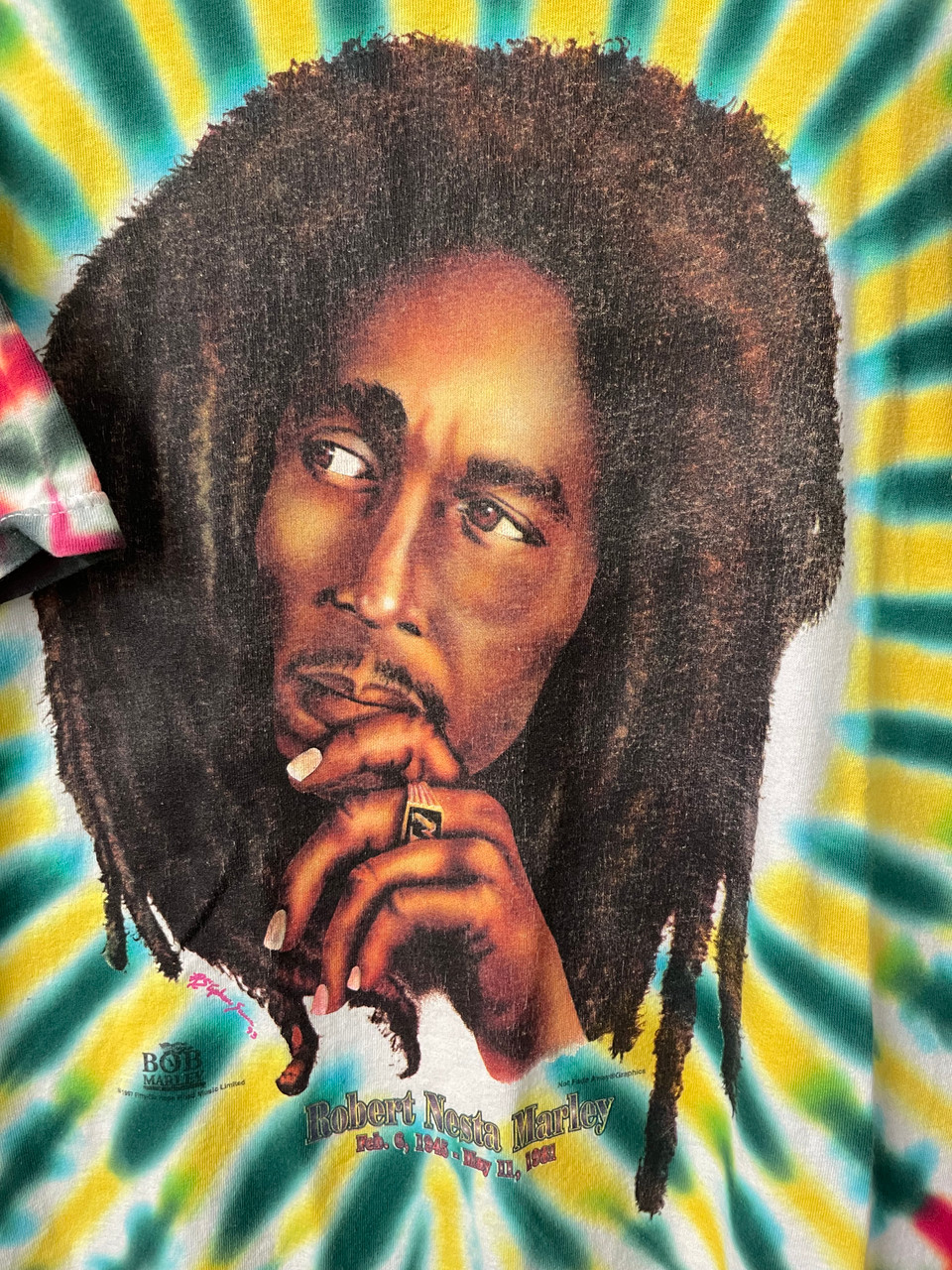 Vintage 90s Bob Marley Reggae Lion Not Fade Away Tie Dye T-Shirt
