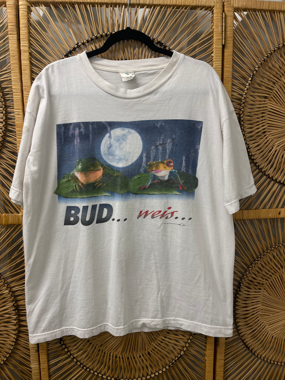 Vintage 90s 1995 Budweiser Bud Weis Er Er Er Girl Boy Frogs Moon