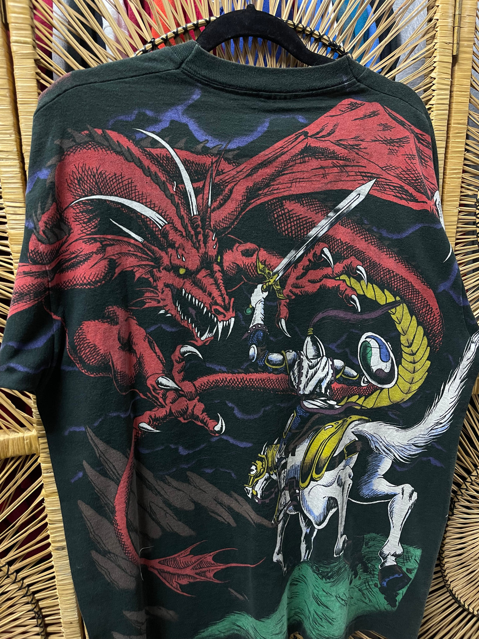 Vintage 90s 1993 Liquid Blue Dragon & Knight All Over Print AOP T
