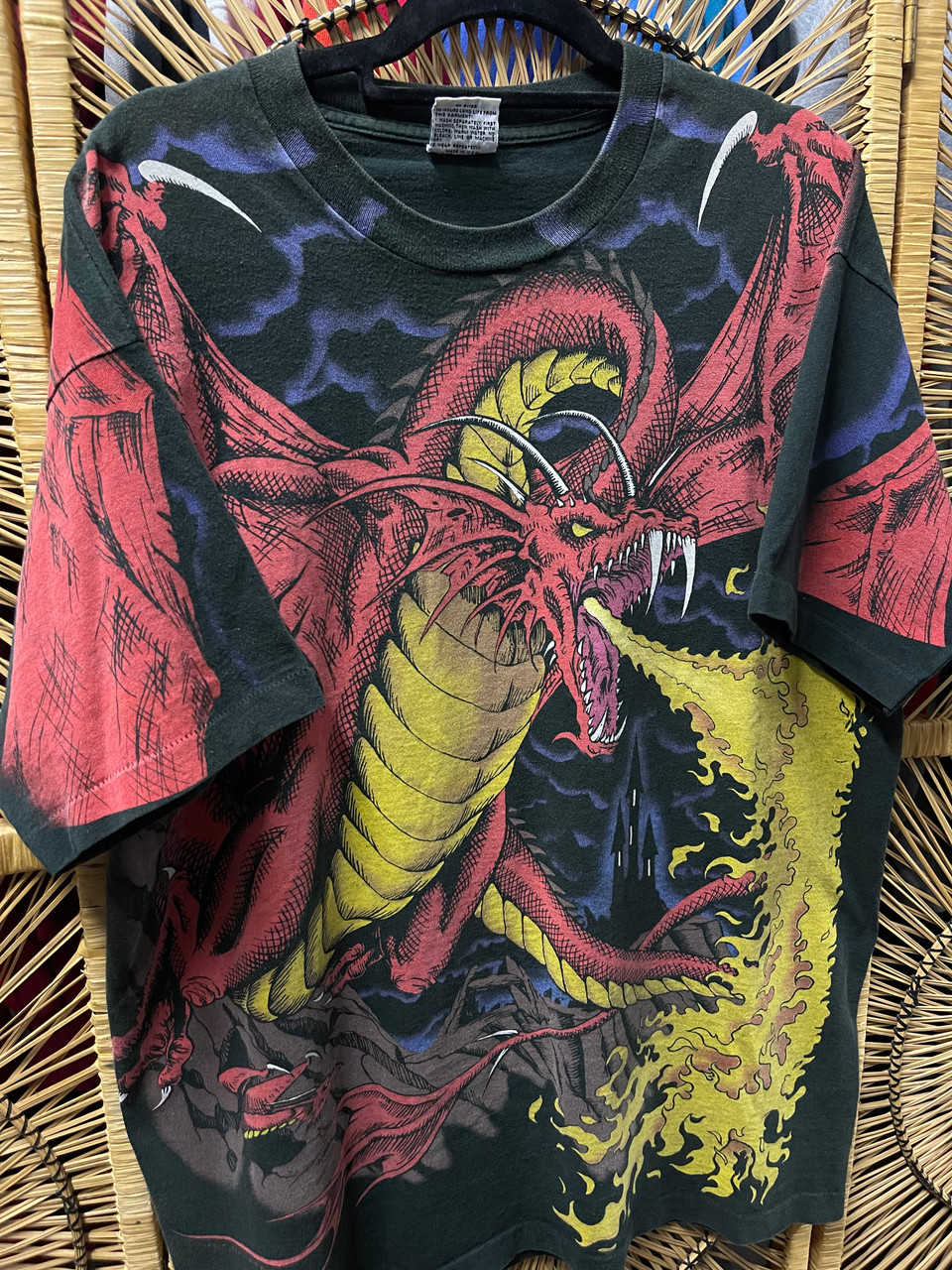 Vintage 90s 1993 Liquid Blue Dragon & Knight All Over Print AOP T 
