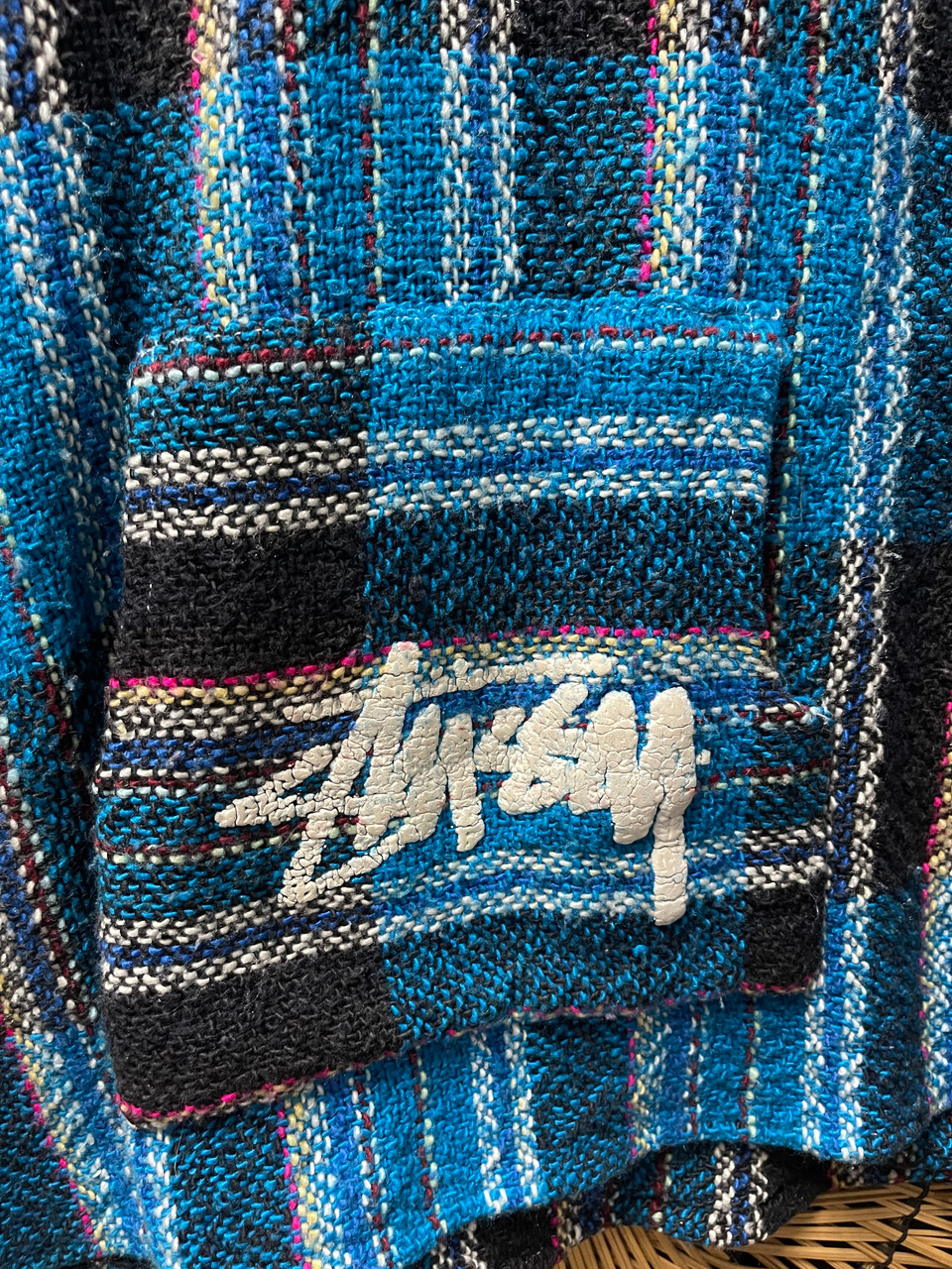 Vintage 90s Stussy Mexican Baja Poncho Pullover Blanket Drug Rug