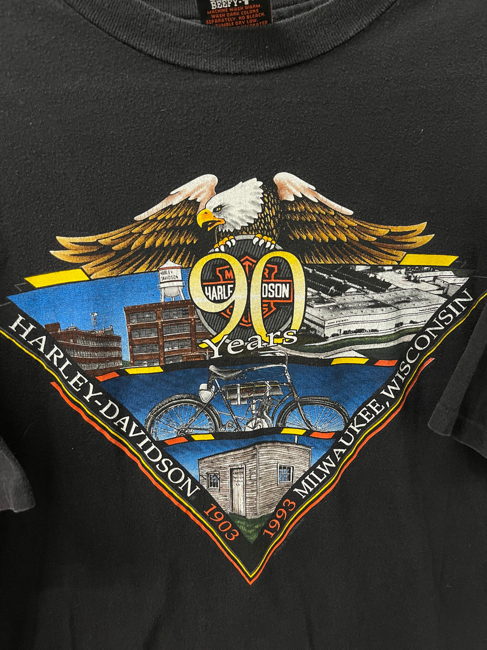 Vtg 90s 1993 Harley Davidson 90th Anniversary Wisconsin Black T