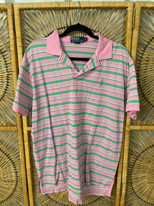 Vtg Polo Ralph Lauren Pink Striped Polo Shirt Size Large Vtg Polo Ralph Lauren Pink Striped Polo Shirt Size Large