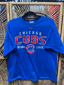 Y2K Majestic Chicago Cubs National League MLB Baseball Blue T-Shirt Size XL Y2K Majestic Chicago Cubs National League MLB Baseball Blue T-Shirt Size XL