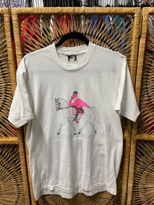 Vintage 90s Flamingo Ring Horse White Graphic T-Shirt Size Large Vintage 90s Flamingo Ring Horse White Graphic T-Shirt Size Large