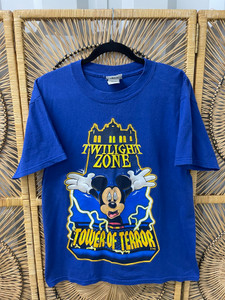 Vintage Twilight Zone Tower Of Terror Mickey Mouse Disney World Blue T-Shirt Size Small