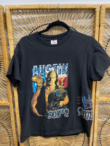 1998 90s WWF WWE Wrestling Stone Cold Steve Austin Double Sided Wrap Around Black T-Shirt Size Youth XL 1998 90s WWF WWE Wrestling Stone Cold Steve Austin Double Sided Wrap Around Black T-Shirt Size Youth XL